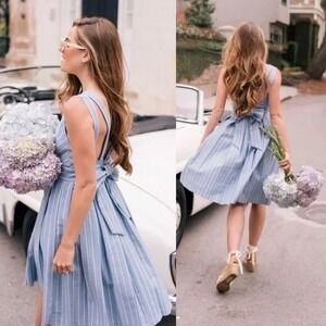 Gal Meets Glam Samantha Dress Womens 2 Bow Back Pinstripe Preppy Feminine Beach